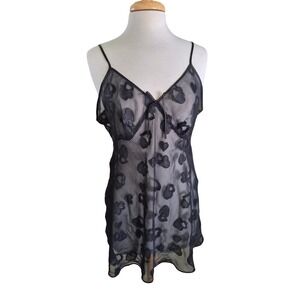 Secret Treasures Black Sheer Heart Mesh Babydoll‎ Chemise Lingerie Large 13601